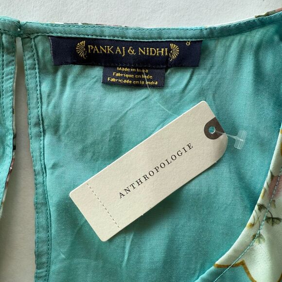 NWT Anthropologie Panjak & Nidhi Floral Medallion Pleated Sleeveless Blue Dress - Picture 7 of 15